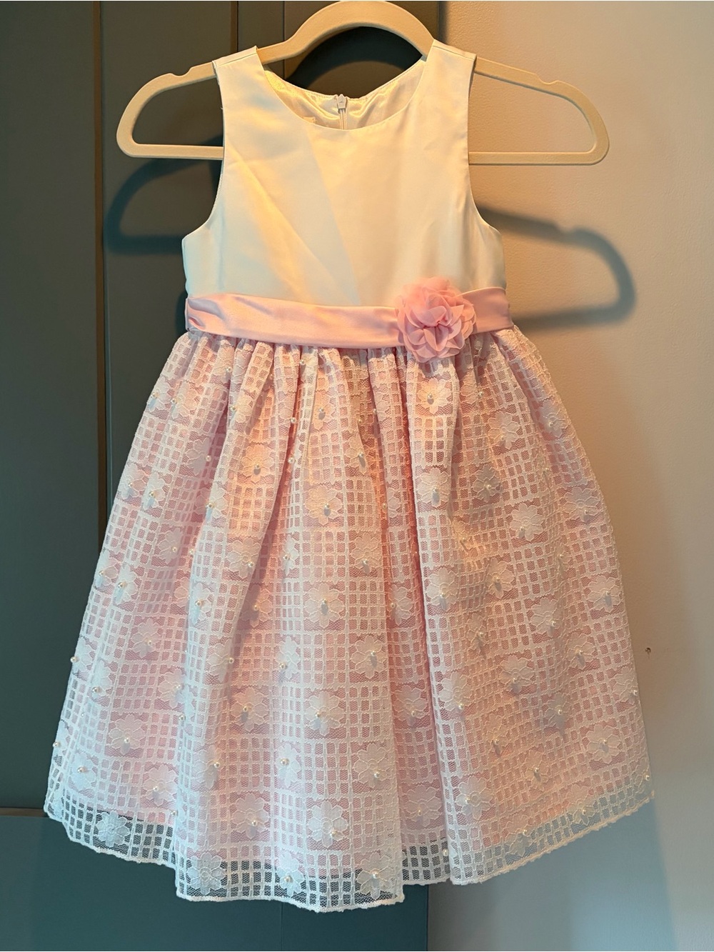 American Princess Pink and White Lace Flower Party Dress